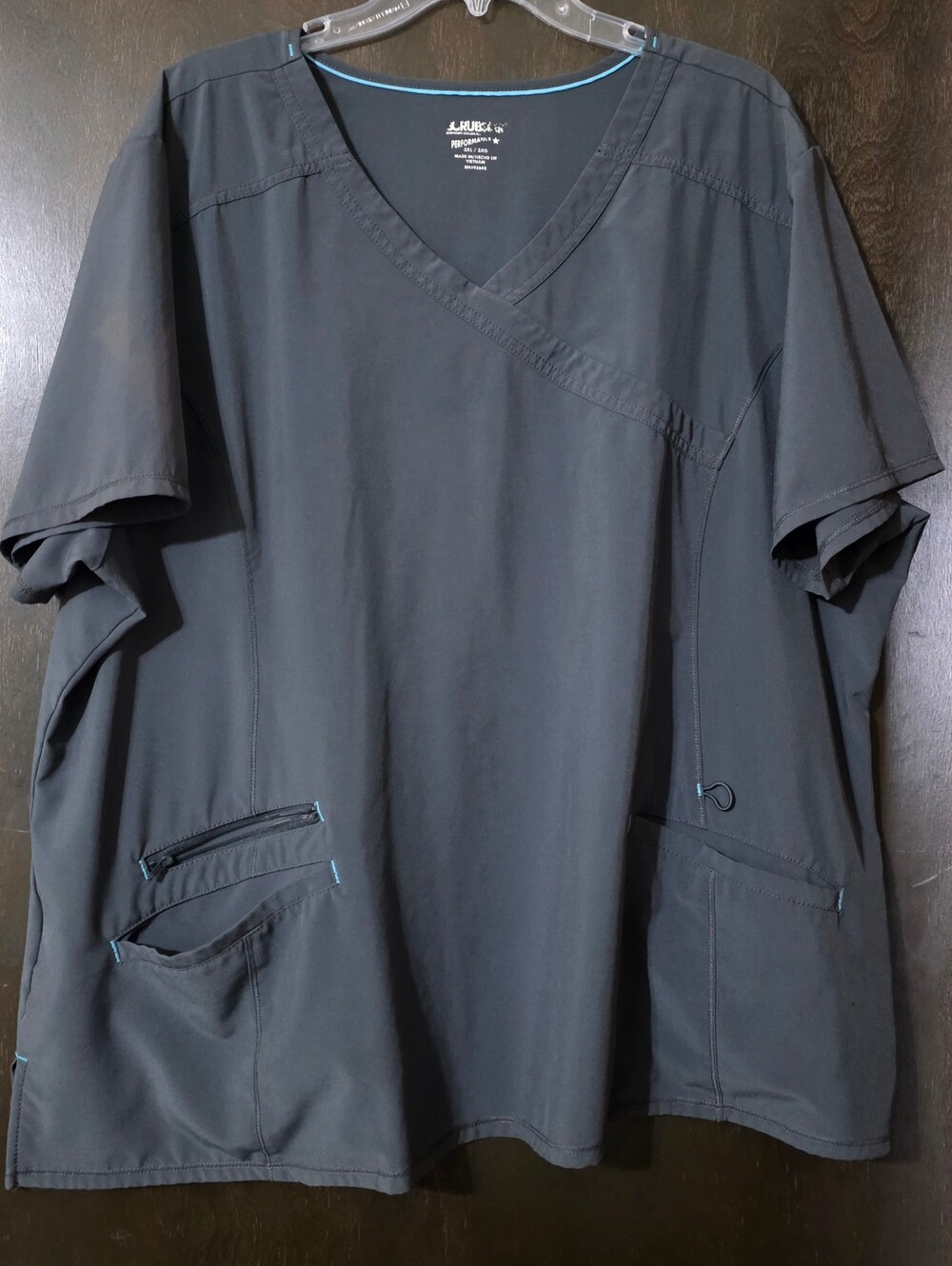 Scrubstar V-Neck Medical Scrub Top Pewter with Teal Accents Women's Size 3XL
